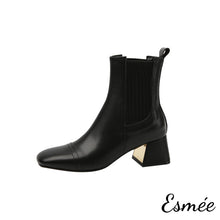 Load image into Gallery viewer, Black-Leather-Fabrics-Chelsea-Boots-with-Block-Heels-product-shots-white-background
