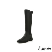 Load image into Gallery viewer, Black-Leather-Fabrics-Long-Boot-product-shots-white-background
