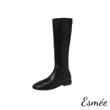 Load image into Gallery viewer, Black-Leather-Flat-Long-Boots-product-shots-white-background
