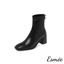 Load image into Gallery viewer, Black-Leather-High-Heel-Ankle-Boots-product-shots-white-background
