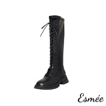 Load image into Gallery viewer, Black-Leather-Lace-Up-Long-Boots-product-shots-white-background
