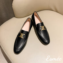 Load image into Gallery viewer, Black-Leather-Loafers-with-X-Metal-Buckle-product-shots
