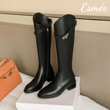 Load image into Gallery viewer, Black-Leather-Long-Boots-with-Silver-Plated-Buckle-product-shots
