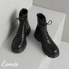 Load image into Gallery viewer, Black-Leather-Marten-Boots-with-Thicken-Outsole-Design-product-shots
