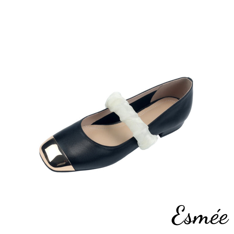 Black-Leather-Mary-Janes-with-Golden-Toe-Cap-and-Ribbon-Design-product-shots-white-background