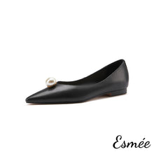 Load image into Gallery viewer, Black-Leather-Pointed-Toe-Flats-with-Pearl-product-shots-white-background
