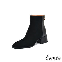 將圖片載入圖庫檢視器 Black-Leather-Suede-Ankle-Boots-with-Block-Heels-product-shots-white-background
