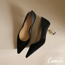 Load image into Gallery viewer, Black-Leather-Suede-High-Heels-product-shots
