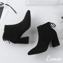 Load image into Gallery viewer, Black-Suede-Ankle-Boots-with-Block-Heels-product-shots
