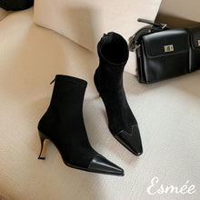 Load image into Gallery viewer, Black-Suede-Ankle-Boots-with-Leather-Toe-Cap-product-shots
