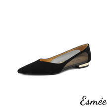 將圖片載入圖庫檢視器 Black-Suede-Flats-with-Net-Design-and-Golden-Heels-product-shots-white-background
