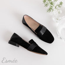 Load image into Gallery viewer, Black-Suede-Loafers-with-Thick-Leather-Straps-product-shots
