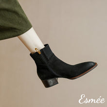 Load image into Gallery viewer, Black-Suede-Sock-Boots-with-Special-Cutting-Design-model-shots
