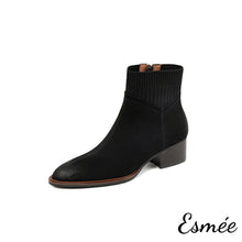 將圖片載入圖庫檢視器 Black-Suede-Sock-Boots-with-Special-Cutting-Design-product-shots-white-background
