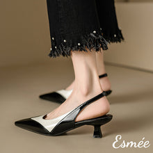 將圖片載入圖庫檢視器 Black-and-White-Dual-Color-Leather-High-Heel-Slingback-model-shots
