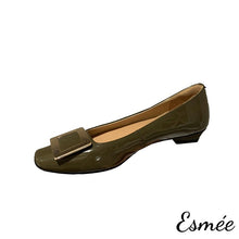 Load image into Gallery viewer, Blackish-Green-Patent-Leather-Flats-with-Metal-Buckle-product-shots-white-background
