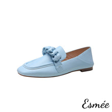 Load image into Gallery viewer, Blue-Lambskin-Leather-Loafers-with-Ribbon-Design-product-shots-white-background
