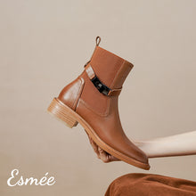 Load image into Gallery viewer, Brown-Leather-Chelsea-Boots-with-Platium-Buckle-product-shots
