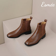 Load image into Gallery viewer, Brown-Leather-Chelsea-Boots-with-V-Shaped-Ribbon-Design-product-shots
