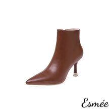 將圖片載入圖庫檢視器 Brown-Leather-Pointed-Toe-Ankle-Boots-with-Stiletto-Heels-product-shots-white-background
