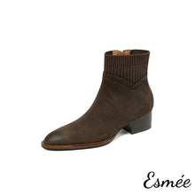 將圖片載入圖庫檢視器 Brown-Suede-Sock-Boots-with-Special-Cutting-Design-product-shots-white-background
