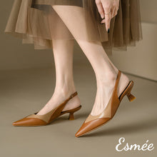 將圖片載入圖庫檢視器 Brown-and-Khaki-Dual-Color-Leather-High-Heel-Slingback-model-shots

