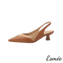 將圖片載入圖庫檢視器 Brown-and-Khaki-Dual-Color-Leather-High-Heel-Slingback-product-shots-white-background
