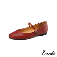 Load image into Gallery viewer, Burgundy-Leather-Round-Toe-Maryjanes-product-shots-white-background
