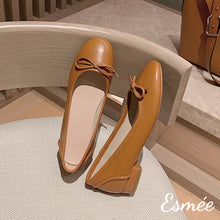 Load image into Gallery viewer, Caramel-Leather-Flats-with-Bow-Knot-product-shots
