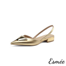 Load image into Gallery viewer, Gold-Leather-Slingback-with-Triangular-Metal-Buckle-product-shots-white-background
