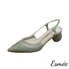 Load image into Gallery viewer, Green-Slingback-Mules-in-Lambskin-Leather-with-4.5-cm-Sculpted-Round-Heels-product-shots-white-background
