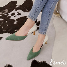 Load image into Gallery viewer, Green-Suede-Dual-Color-High-Heels-model-shots

