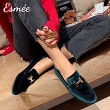 Load image into Gallery viewer, Green-Suede-Loafers-with-Silver-Plated-Buckle-model-shots
