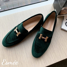 Load image into Gallery viewer, Green-Suede-Loafers-with-Silver-Plated-Buckle-product-shots
