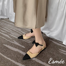 Load image into Gallery viewer, Khaki-Leather-Flat-Sandals-with-Bow-Knot-Ankle-Straps-model-shots
