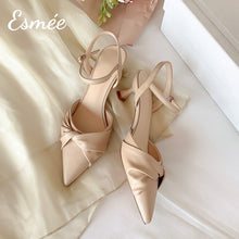 Load image into Gallery viewer, Khaki-Leather-High-Heel-Sandals-with-Special-Design-product-shots
