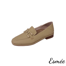 Load image into Gallery viewer, Khaki-Leather-Loafers-with-Double-D-Buckle-product-shots-white-background
