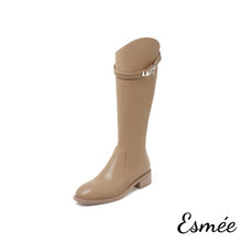 將圖片載入圖庫檢視器 Khaki-Leather-Long-Boots-with-Silver-Plated-Buckle-product-shots-white-background
