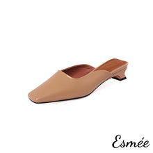 Load image into Gallery viewer, Khaki-Leather-Low-Heel-Mules-product-shots-white-background
