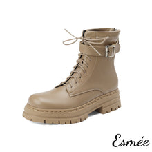 Load image into Gallery viewer, Khaki-Leather-Marten-Boots-with-Thicken-Outsole-Design-product-shots-white-background
