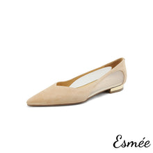 將圖片載入圖庫檢視器 Khaki-Suede-Flats-with-Net-Design-and-Golden-Heels-product-shots-white-background
