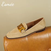 Load image into Gallery viewer, Khaki-Suede-Loafers-with-Metal-Buckle-product-shots
