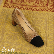 Load image into Gallery viewer, Khaki-Tweed-Fabrics-High-Heels-product-shots
