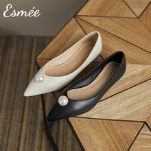 Load image into Gallery viewer, Leather-Pointed-Toe-Flats-with-Pearl-product-shots
