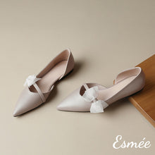 Load image into Gallery viewer, Light-Grey-Leather-D_Orsay-Shoes-with-Gauze-Bow-Knot-product-shots
