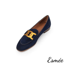 Load image into Gallery viewer, Navy-Suede-Loafers-with-Metal-Buckle-product-shots-white-background
