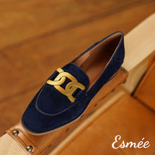 Load image into Gallery viewer, Navy-Suede-Loafers-with-Metal-Buckle-product-shots
