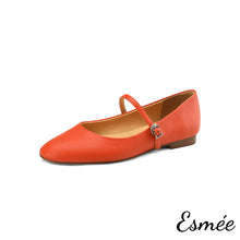 Load image into Gallery viewer, Orange-Leather-Round-Toe-Maryjanes-product-shots-white-background
