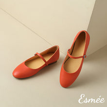 Load image into Gallery viewer, Orange-Leather-Round-Toe-Maryjanes-product-shots
