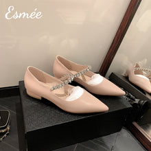 Load image into Gallery viewer, Pink-Leather-Flats-with-Diamond-Straps-product-shots
